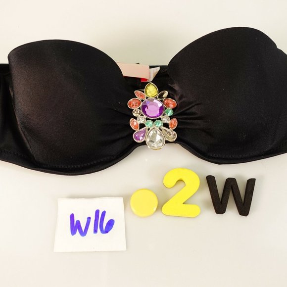 VICTORIA'S SECRET Black Balconette Bra 34A Padded Rhinestone Fabulous Ruched - Picture 11 of 12